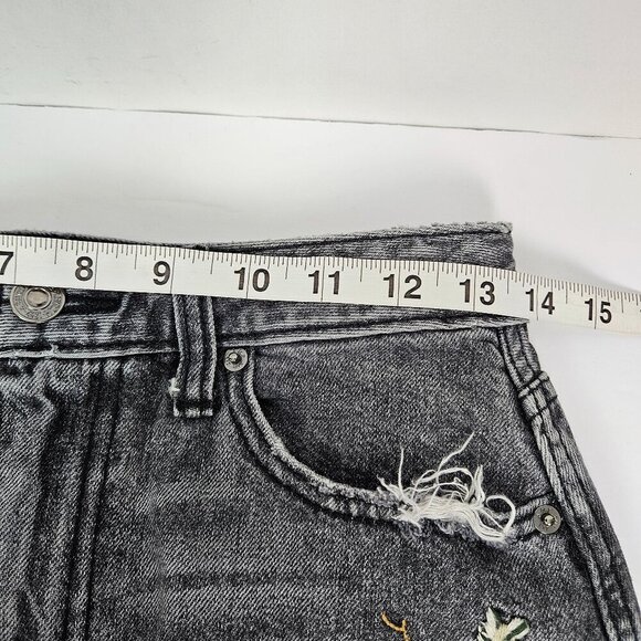 Abercrombie & Fitch Floral Embroidered Distressed Denim Faded Black Wash Skirt - Picture 4 of 8